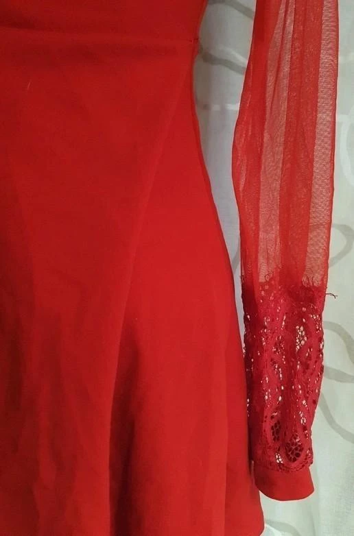 Vestido rojo de tul con mangas largas para mujer talla 36 - S – photo 3